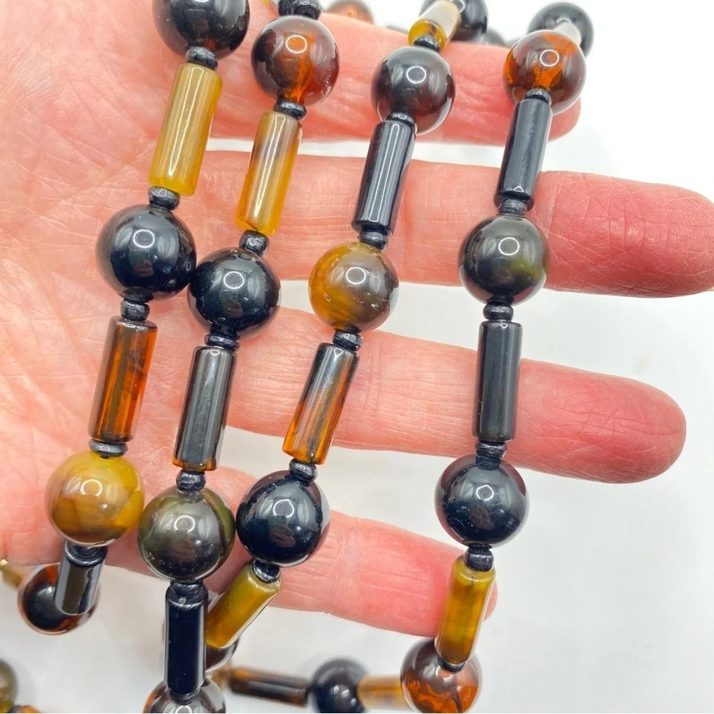 Long Lucite Brown Beads Necklace